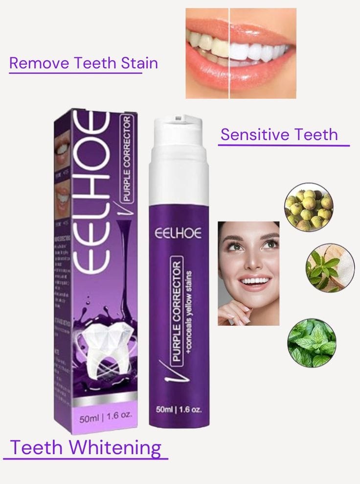 Purple Whitening Toothpaste  Dual Dye Stain Corrector for Instantly Whiter Brighter Teeth